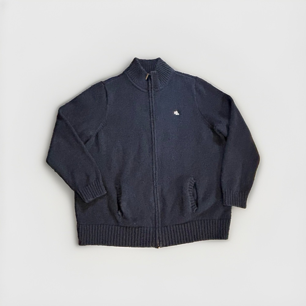 Lauren Ralph Lauren Full Zip Sweater Jacket Womens 2X Cotton Blue Monogram Logo